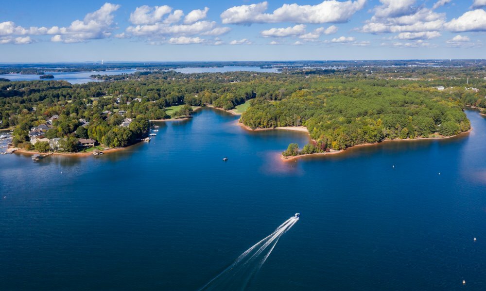 Mooresville Aerial of Lake Norman Boats in Daytime