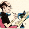 Jim Aparo in einem Selbstportrait mit BATMAN, dem PHANTOM und dem GREEN ARROW