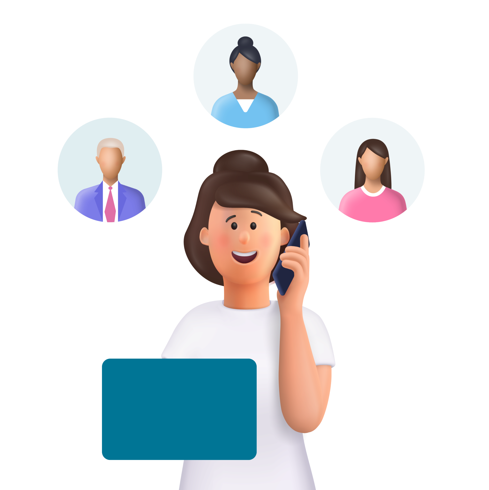 Frau im Gespräch mit Teamkontakten