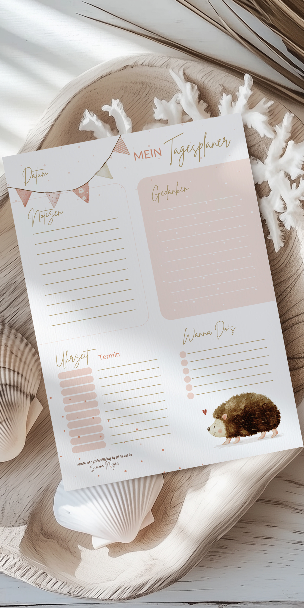 Süßer Tagesplaner mit Igel von Monulo Art by Simone Meyer, ein Unterlabel von ART TO BEE