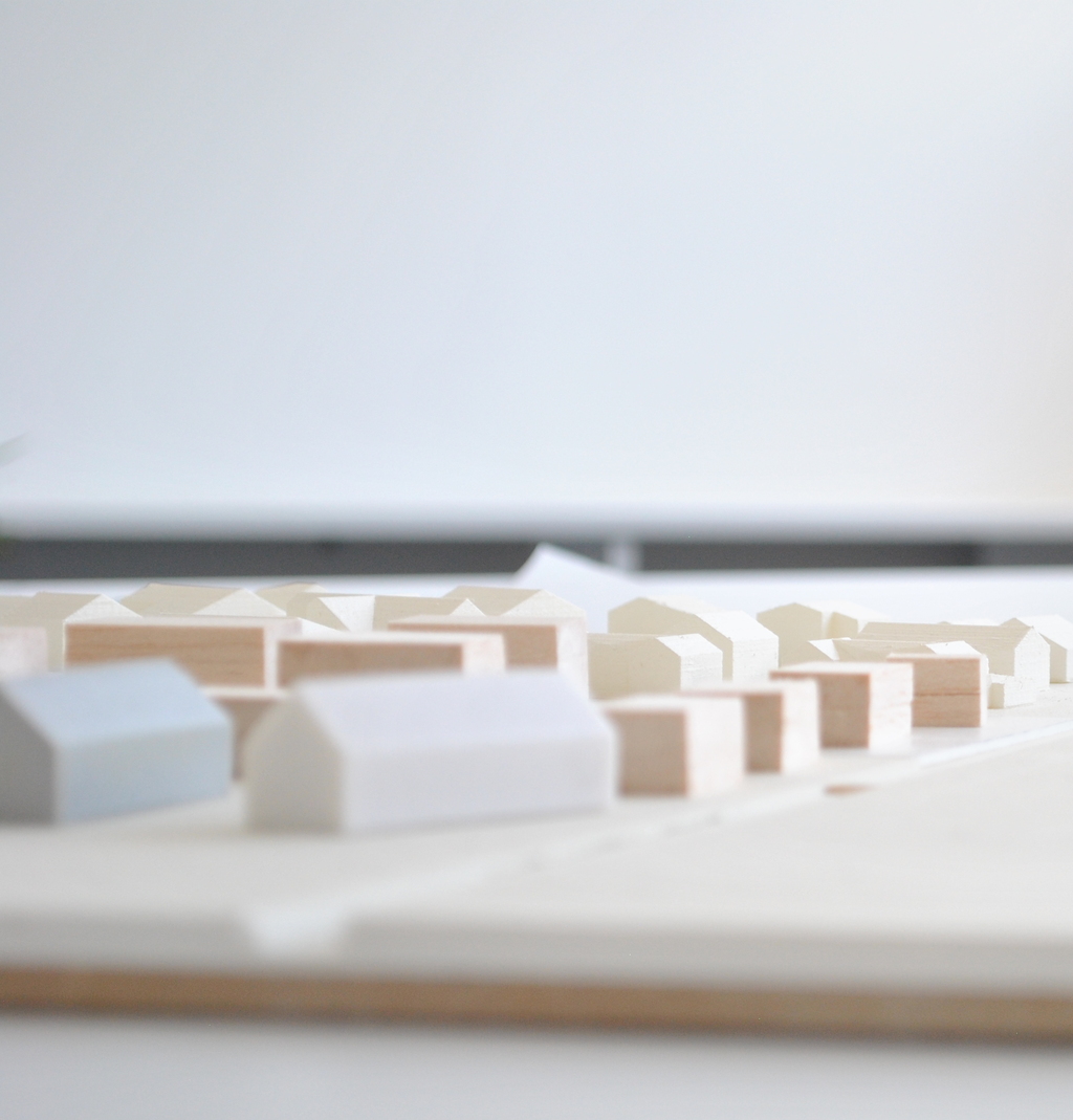 Modell einer Bebauungsstudie vom Architekten