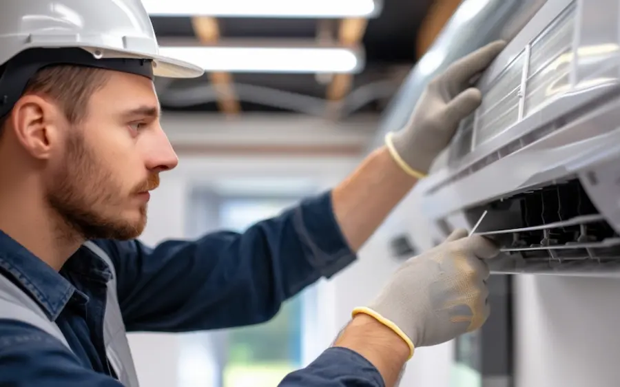 Techniker wartet eine Klimaanlage