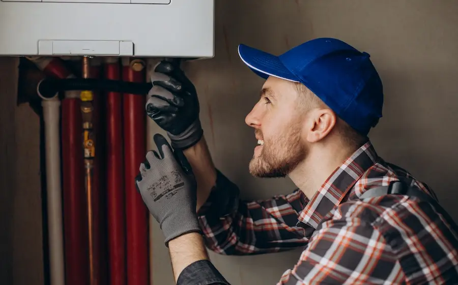 Techniker wartet eine Heizungsanlage