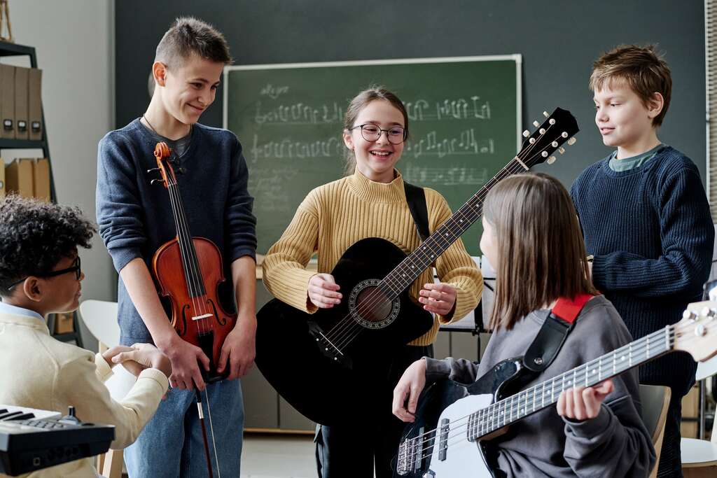 Kids in a group music lesson