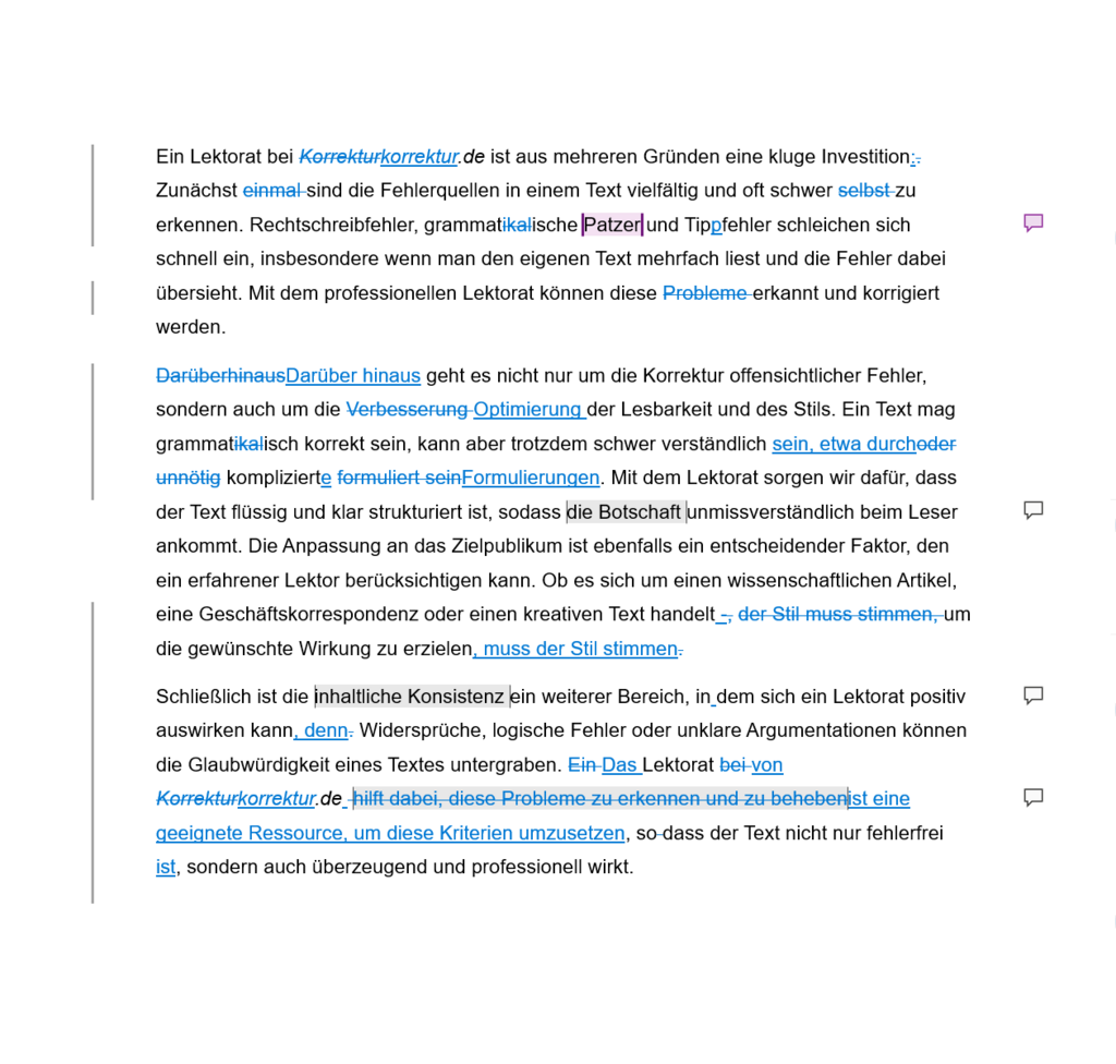 Lektorat mit Änderungsvorschlägen von korrektur.de
