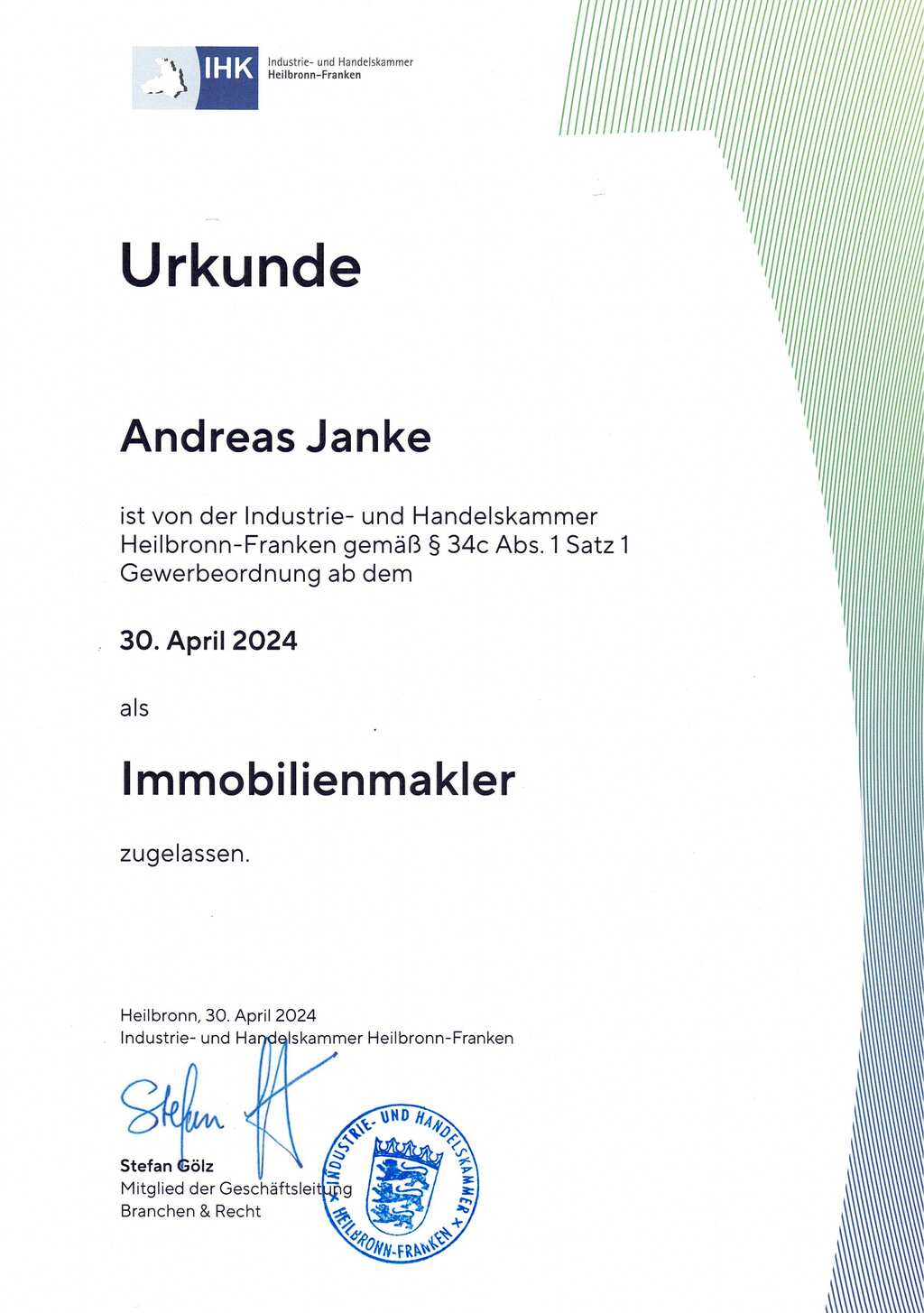 Urkunde - Immobilienmakler