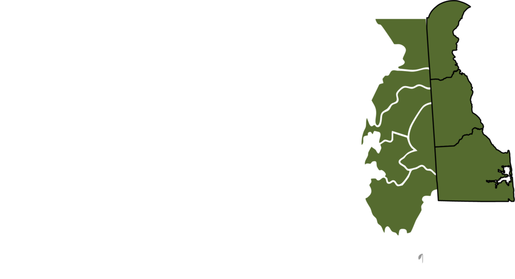 Map of Maryland and Delaware with shaded areas for area of service