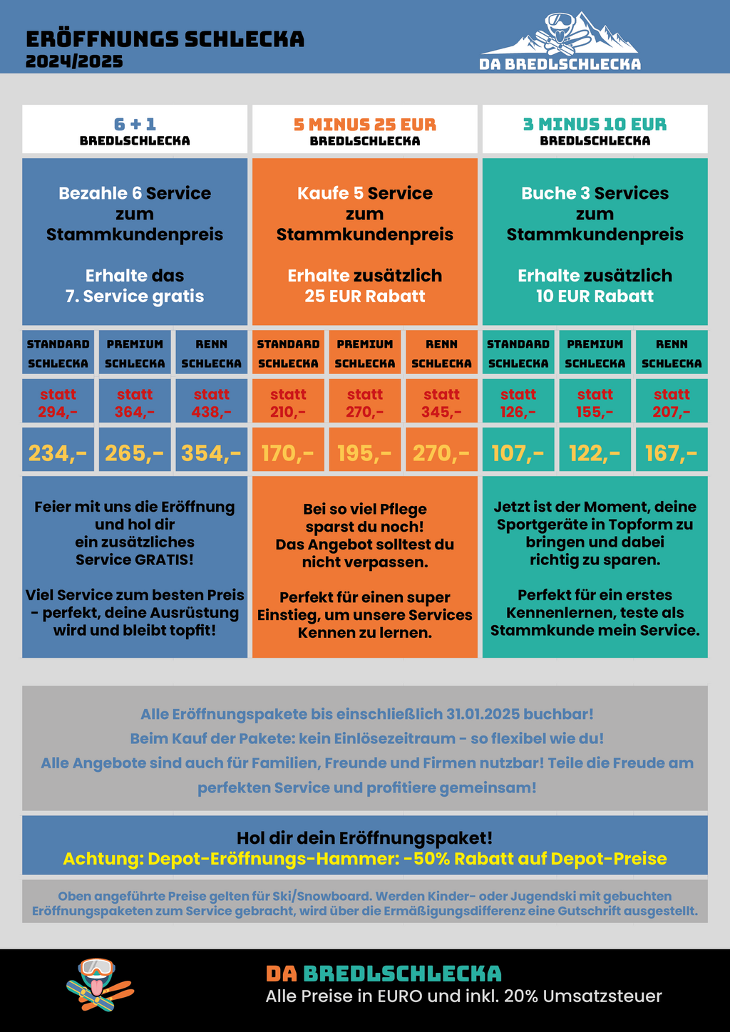 Detaillierte Ski und Snowboard Service Leistungsbeschreibung von Da Bredlschlecka