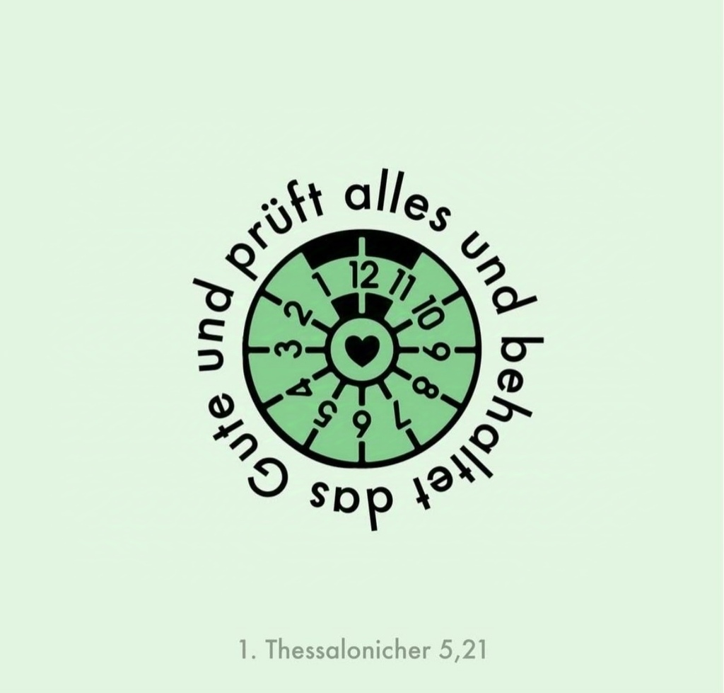 Bibelvers als TÜV-Plakette gestaltet