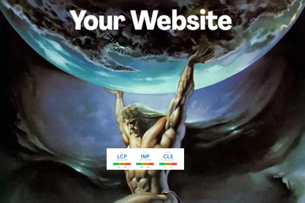 A Meme of Core Web Vitals as Atlas holding up 'Your Website' as The World