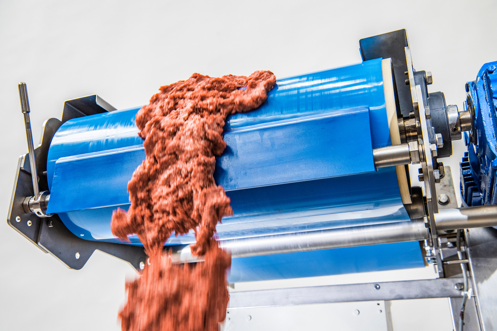 Bandabstreifer blau mit Fleisch