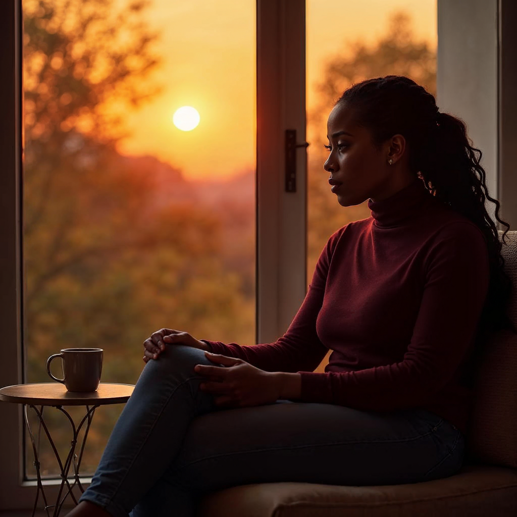 Frau denkt über ihr Leben nach