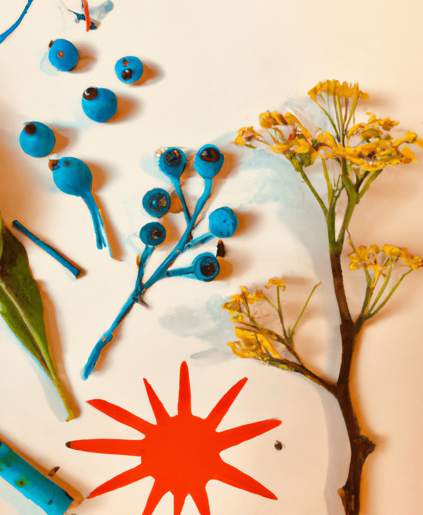 Zweige und Kinderbastelarbeiten