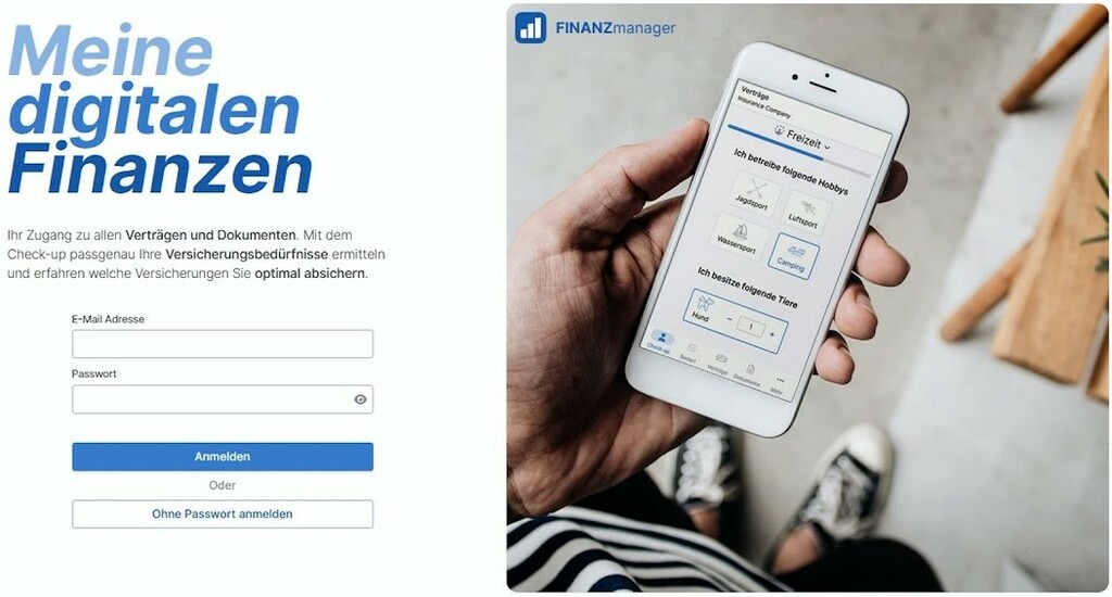 Anmeldeseite der Finanzmanager-App