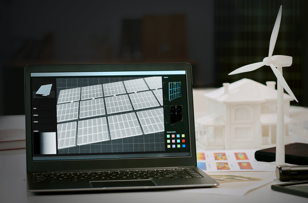 Laptop mit Solarpanelen