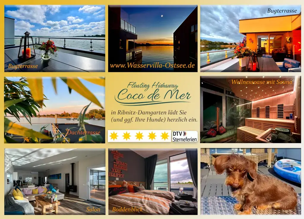 Collage mit Highlights der Coco de Mer Wasservilla.