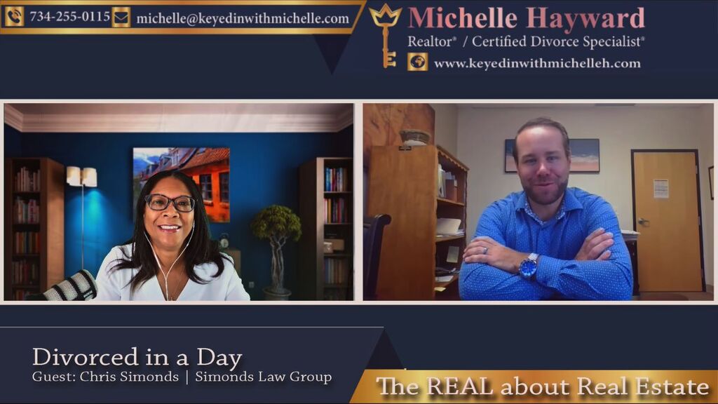 "Michelle Hayward speaking with guest for real estate podcast episode."