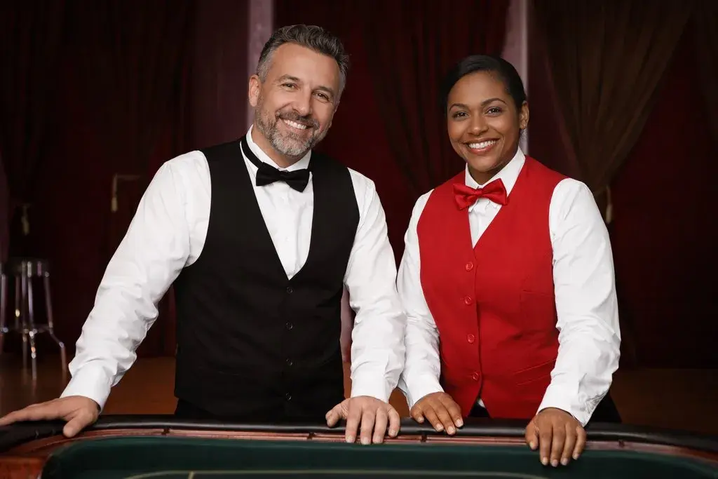 Zwei professionelle Croupiers in Uniform