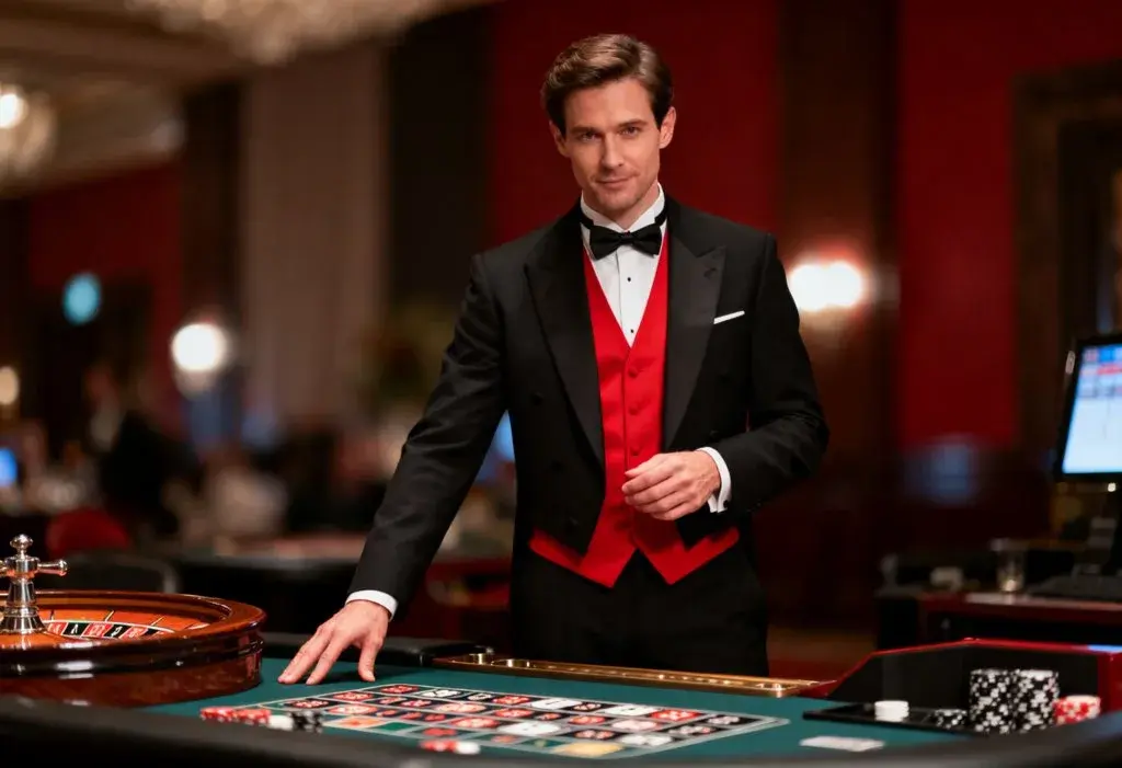Eleganter Croupier am Roulette-Tisch