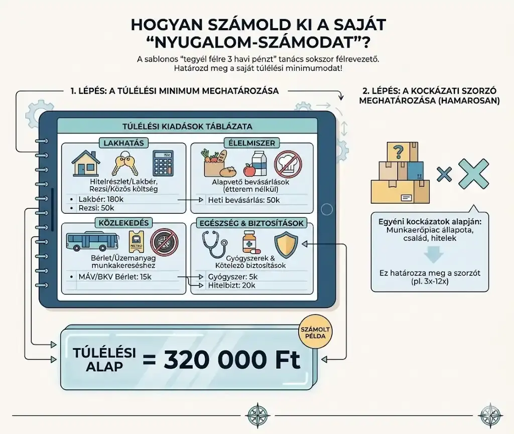 Túlélési minimum kiszámítása – havi alapkiadások listája vésztartalékhoz