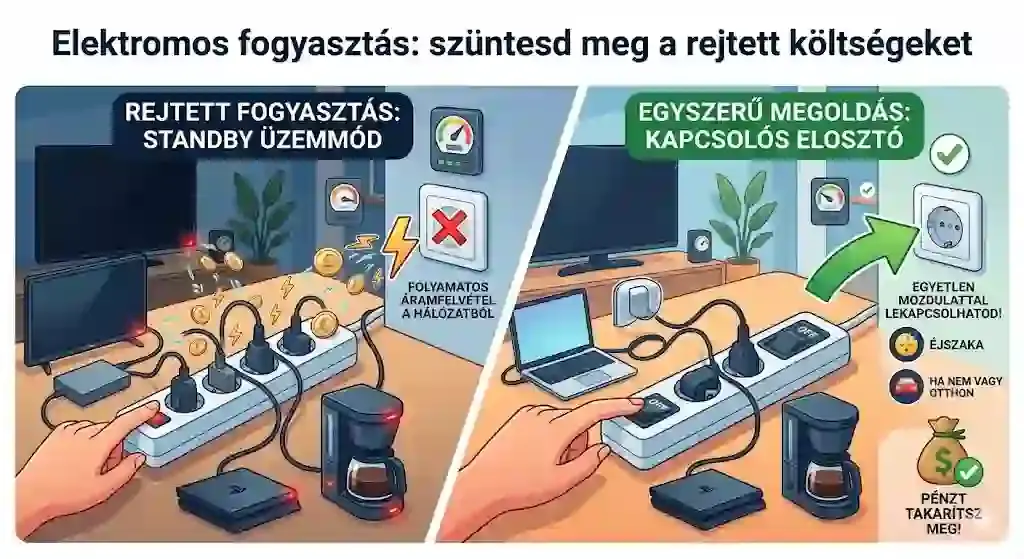Standby fogyasztás kiiktatása kapcsolós elosztóval