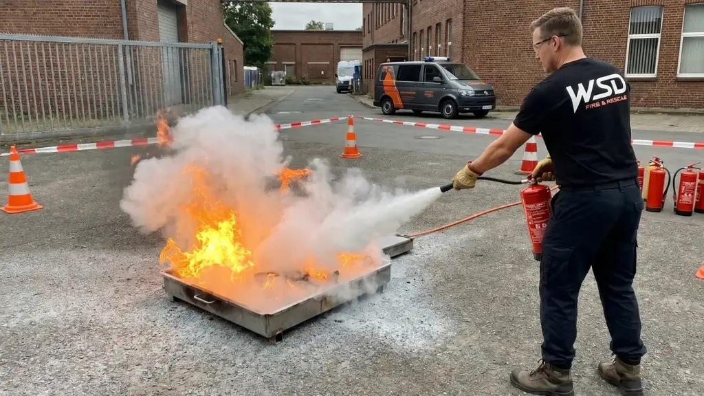 Brandschutzübung wird durch einen Mitarbeiter der WSD Fire & Rescue durchgeführt.