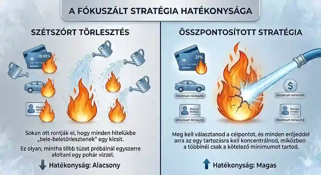 Szétszórt törlesztés vs. összpontosított adósságtörlesztési stratégia összehasonlítása