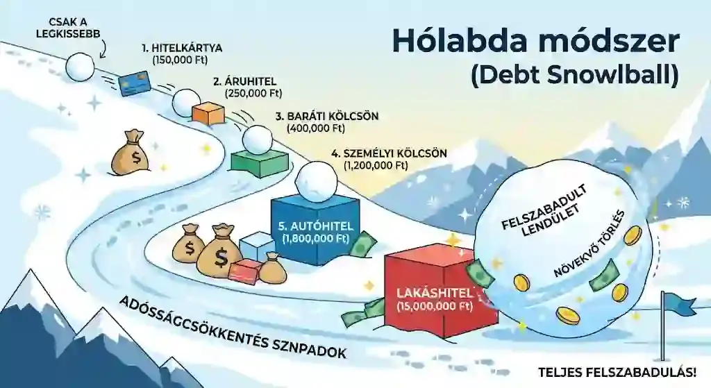 Hólabda módszer működése lépésről lépésre – adósságfelszámolás infografika