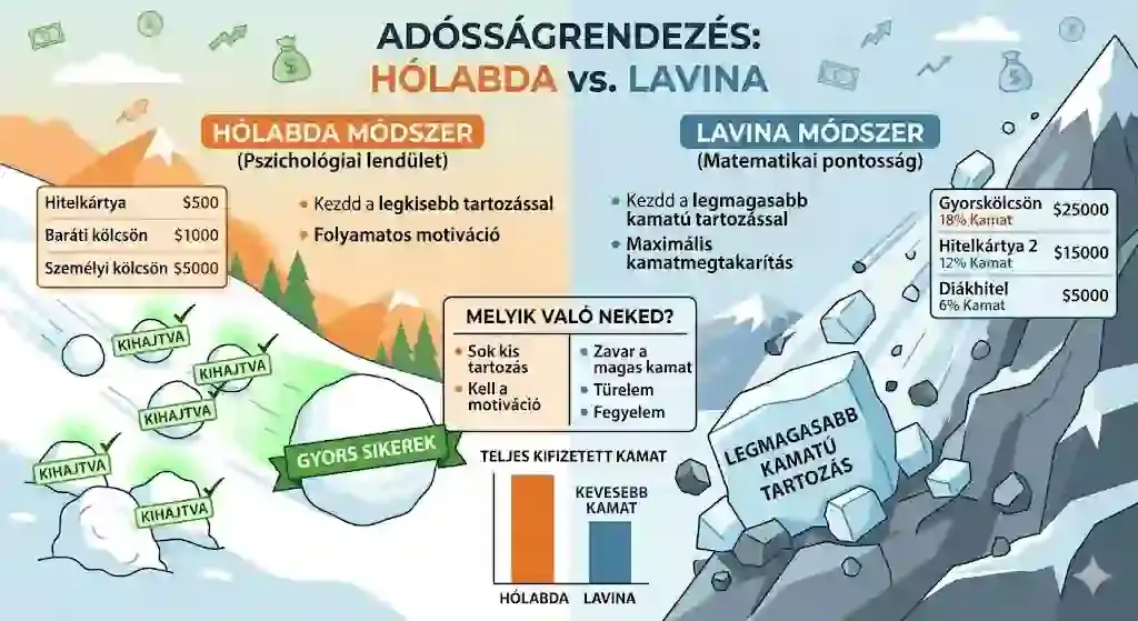 Hólabda vs. Lavina módszer összehasonlító táblázat – melyik adósságtörlesztési stratégiát válaszd