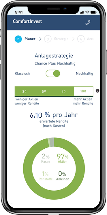 ComfortInvest Web-App - nachhaltige und klassische Anlagestrategien