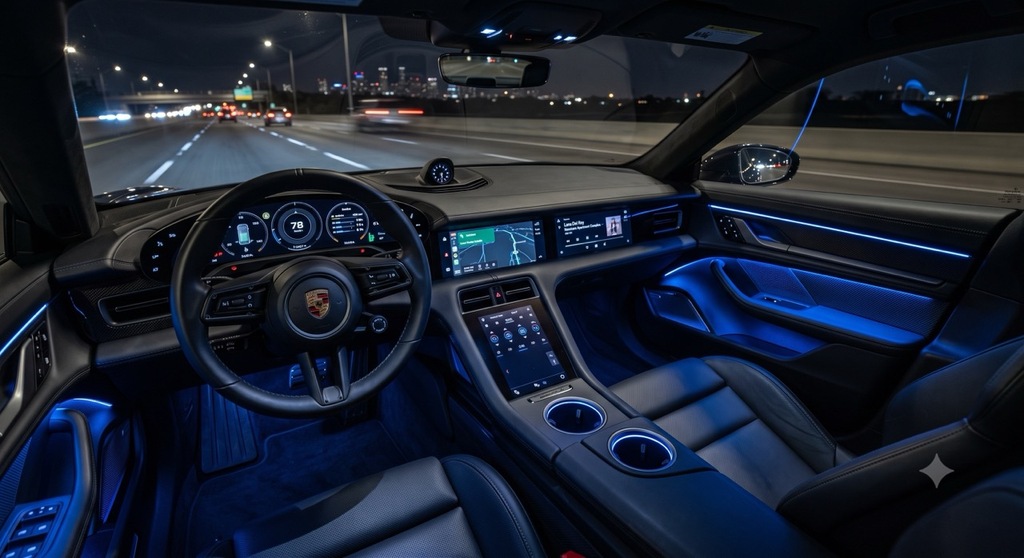 Einbau einer Ambientebeleuchtung in einen Porsche in der Werkstatt Deadperformance Berlin