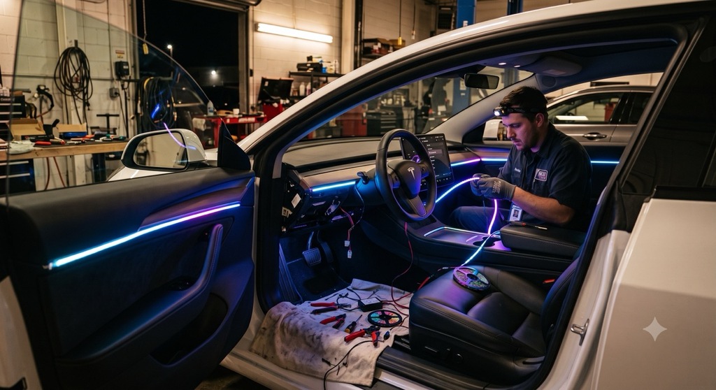 Tesla beim Nachrüsten auf  Ambientebeleuchtung