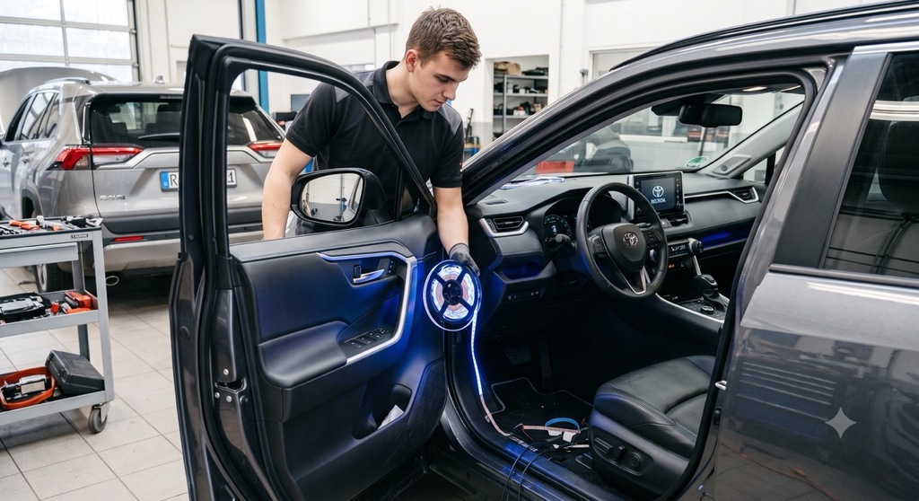 Einbau einer Ambientebeleuchtung in der Werkstatt Deadperformance Berlin