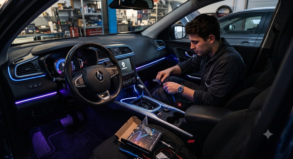 Innenraum eines Renault mit eingeschalteter Ambientebeleuchtung
