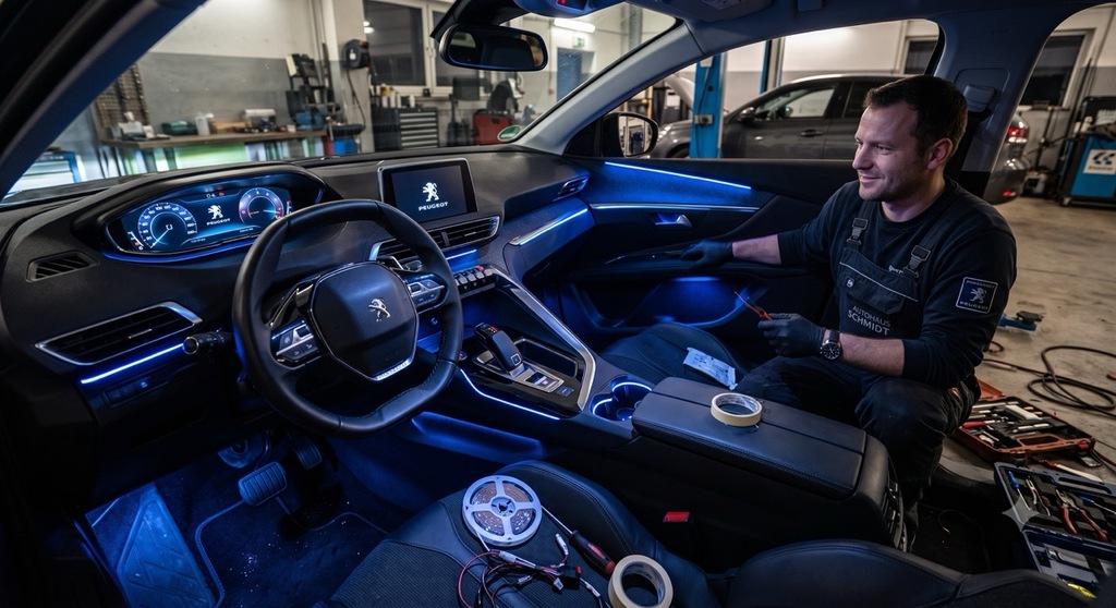 Ambientebeleuchtung beim Einbau in den Peugeot