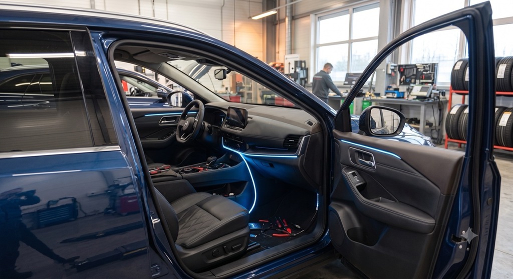 Einbau einer Ambientebeleuchtung in der Werkstatt Deadperformance Berlin