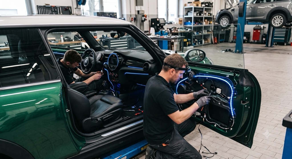 Einbau einer Ambientebeleuchtung in der Werkstatt Deadperformance Berlin