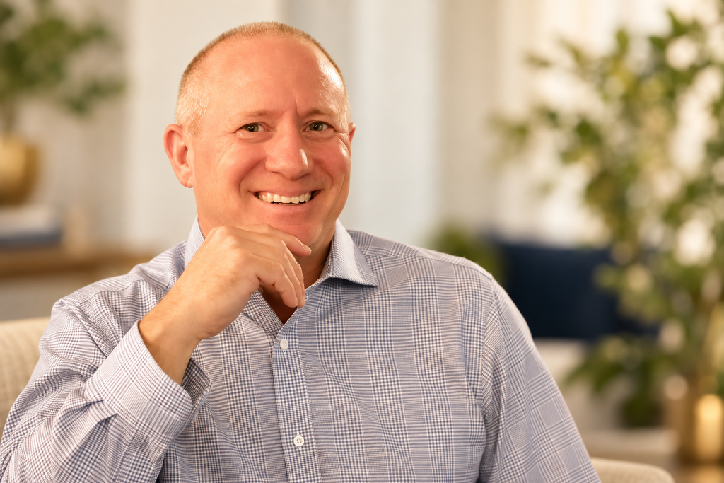 Kirby Kirkpatrick, author of Building Courageous Connection, smiling with his hand resting near his chin.