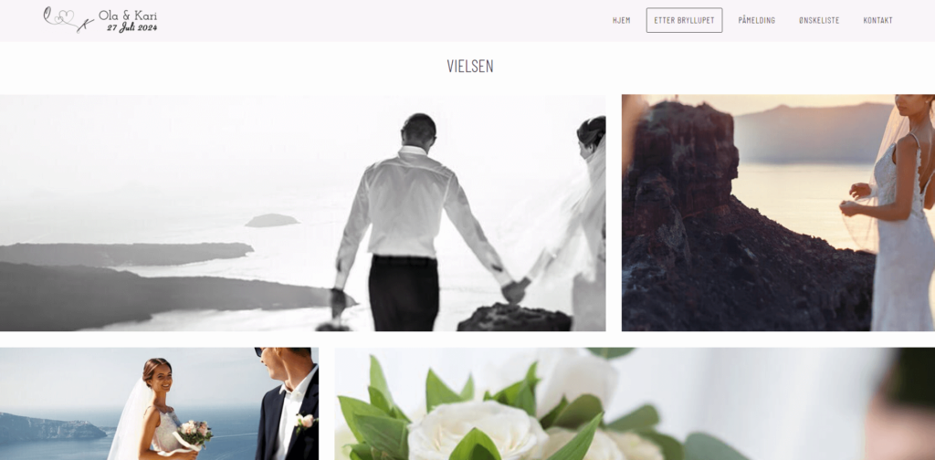 Bilde fra en nettside med bilder av et brudepar