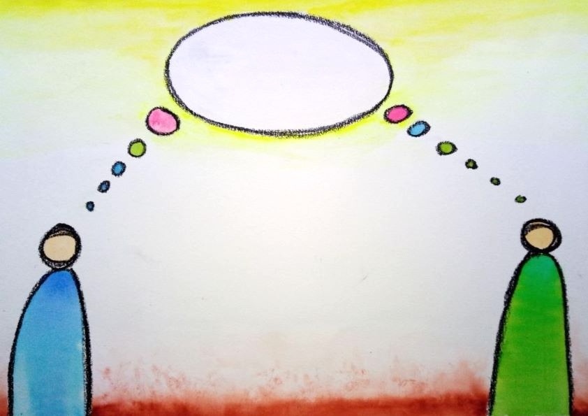 zwei Menschen, weit voneinander entfernt, stellen eine telepathische Verbindung zueinander her.