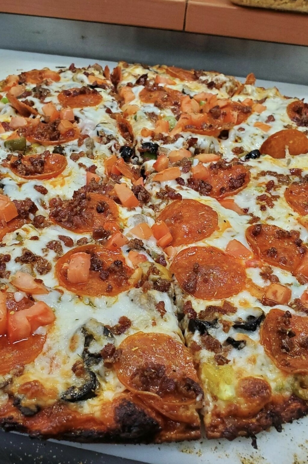 Abe's Animal Style (minus olives) on thin crust. 
