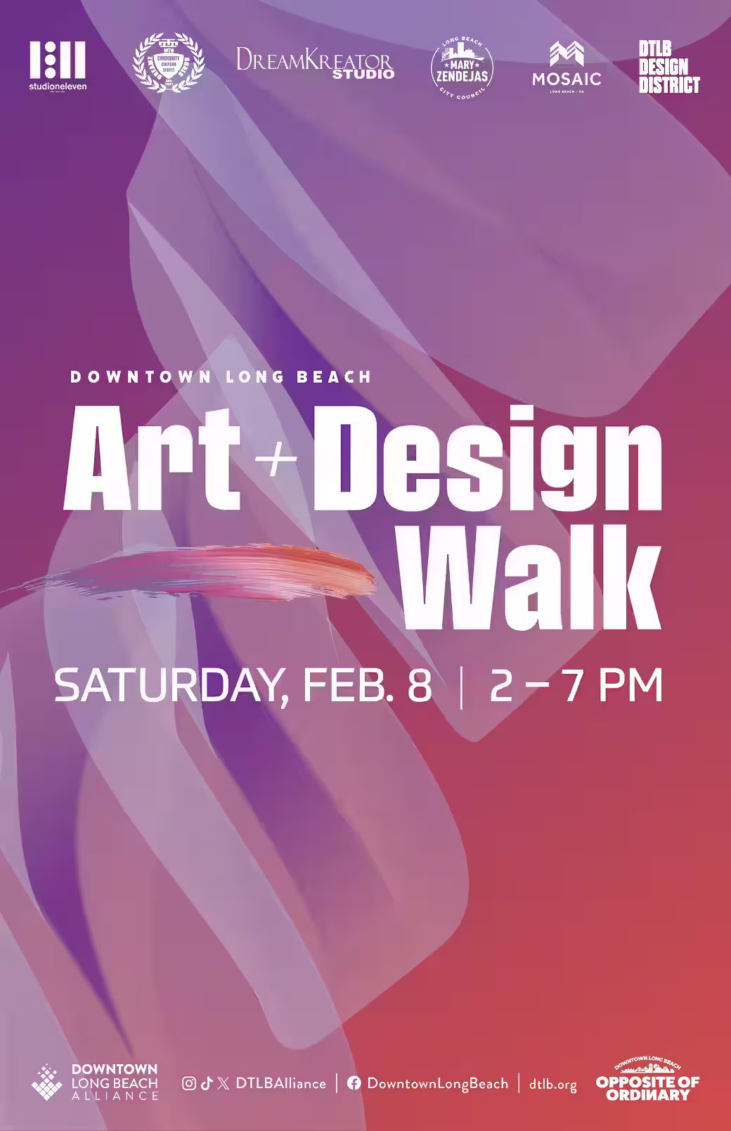 Downtown Long Baeach Art + Design Walk Poster for Saturday, Feb 8, 2-7pm