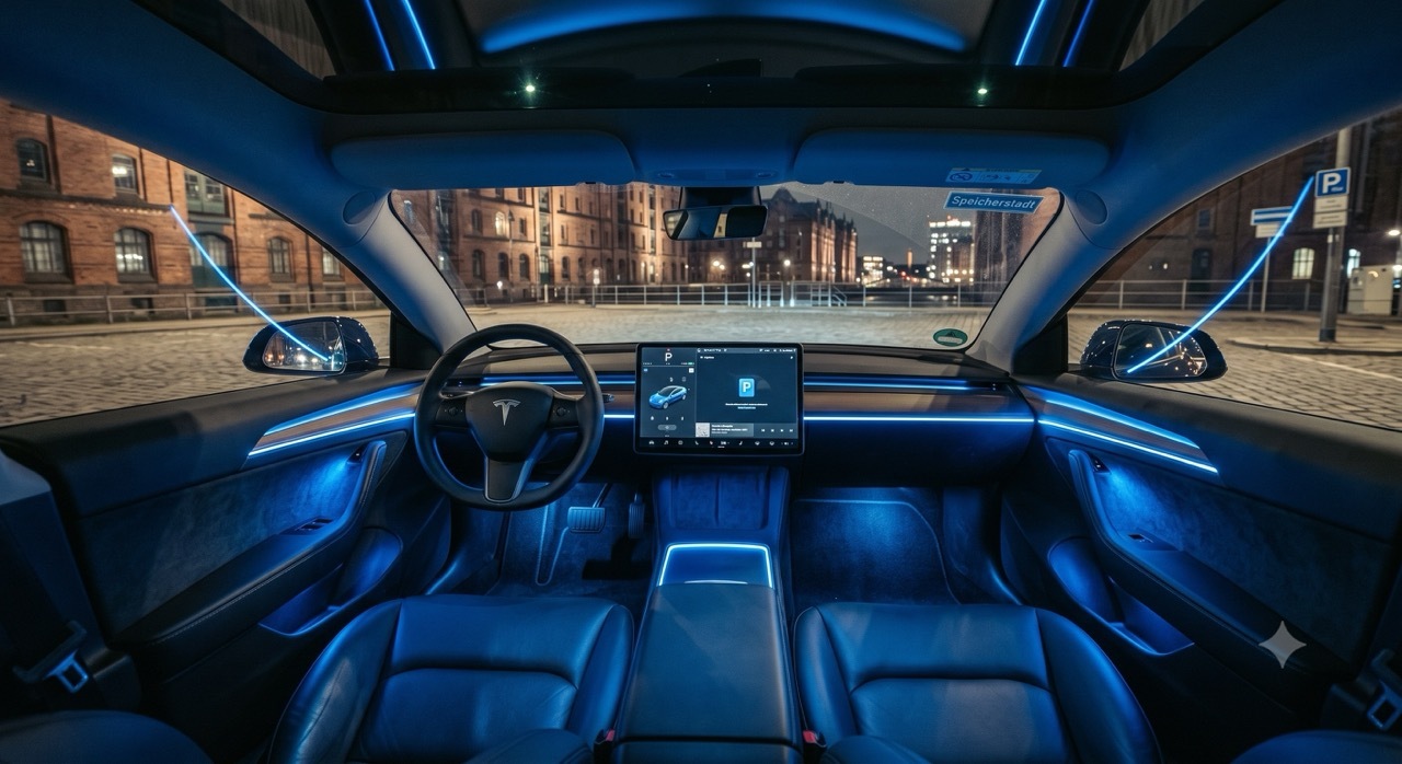 Tesla Model 3 mit Ambientebeleuchtung