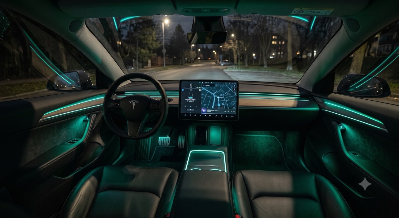 Tesla Model Y mit Ambientebeleuchtung