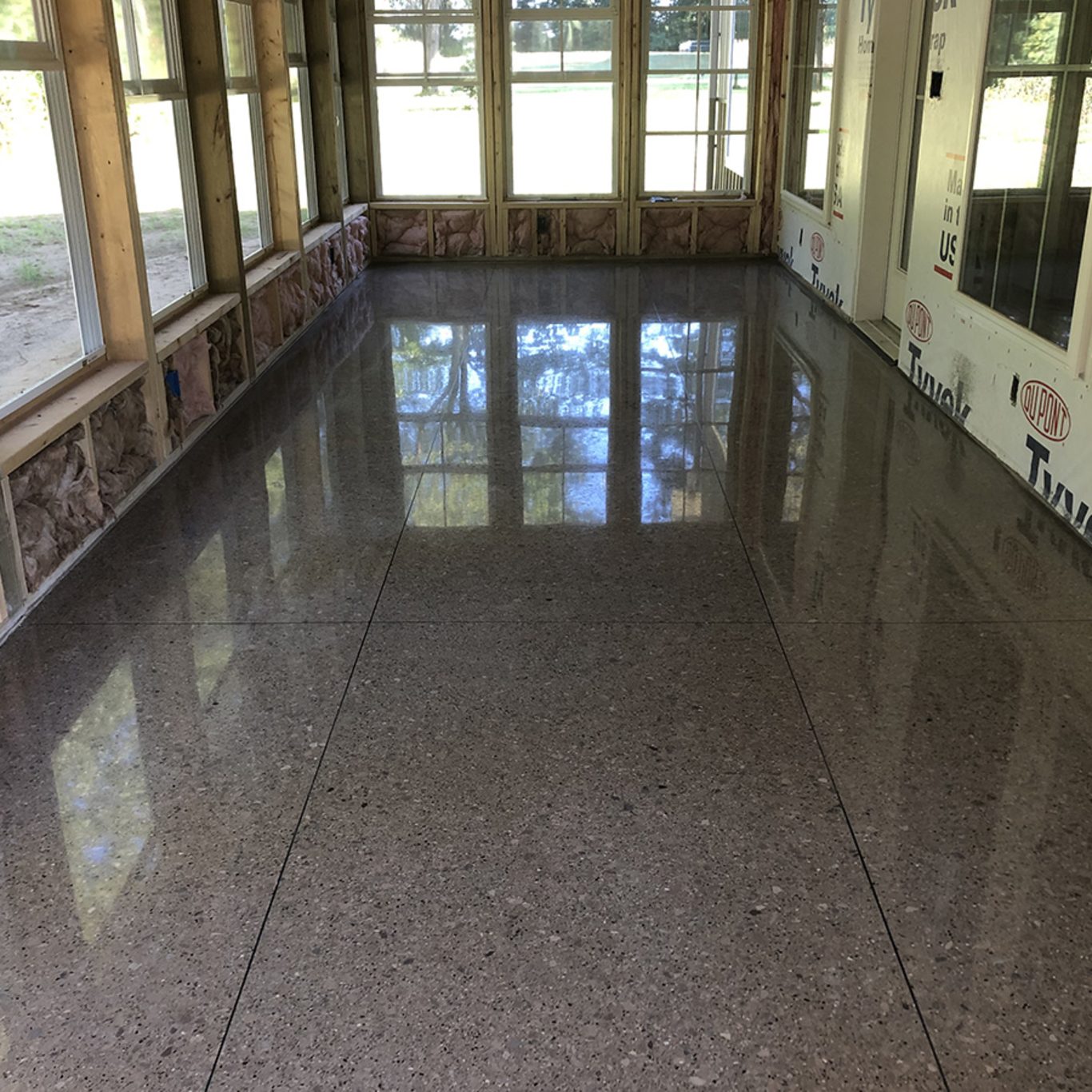 Polished Concrete Exposed Aggregate w/ Decorative Saw Cuts