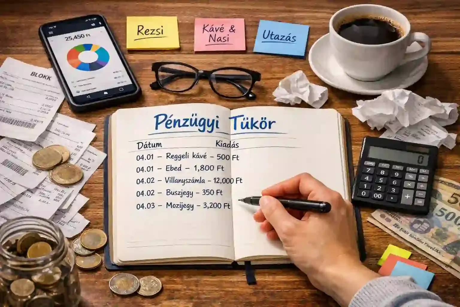Pénzügyi tükör – egy hónapnyi kiadás rögzítése változtatás nélkül