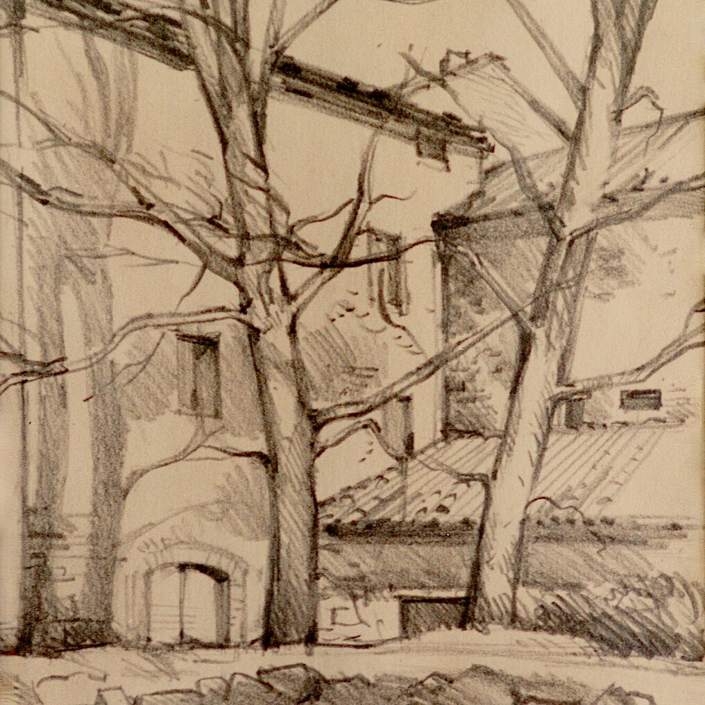 ferme près de tuoro sul trasimeno - ombrie 1988, 29,5 x 21 cm, crayon graphite sur papier 