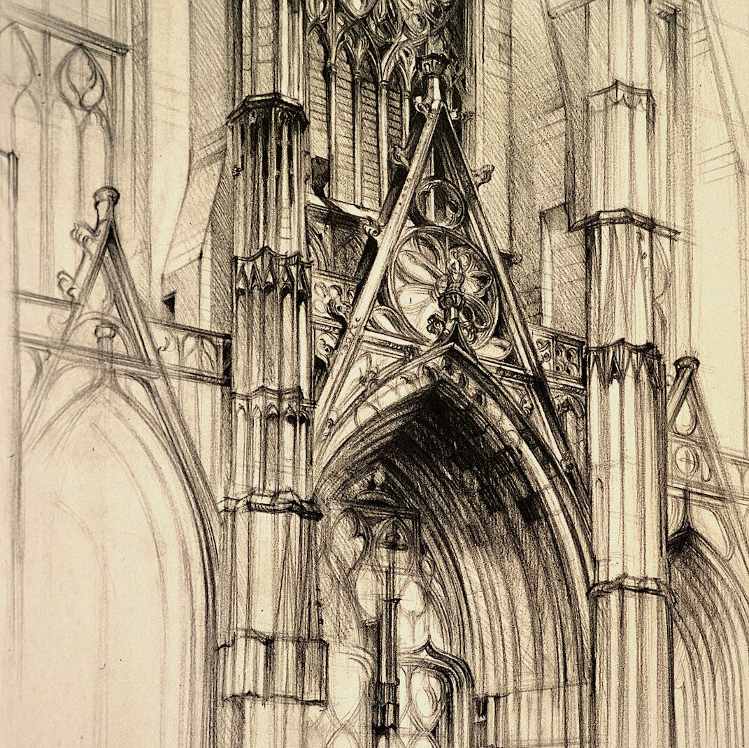 cathedral st.-gatien, tours - indre-et-loire 1997, 27,6" x 21,7", graphite pencil on paper