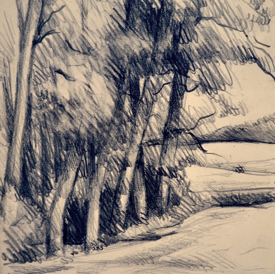 landscape with poplars - luxemburg 1986, 12,6" x 9,4", graphite pencil on paper