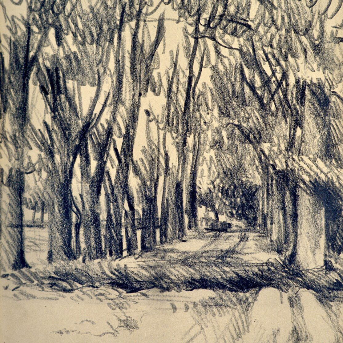 paysage près d'umbertide - ombrie 1988, crayon graphite sur papier 